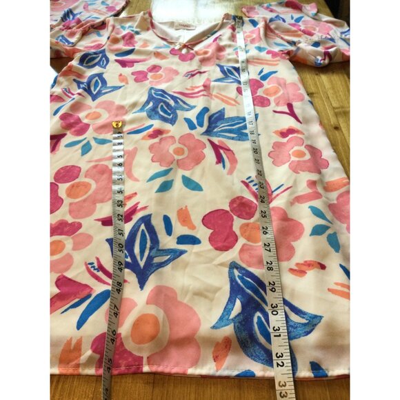 Everly Womens Floral Shift Dress Colorful Size S Bell Sleeve V Neck - Picture 10 of 13